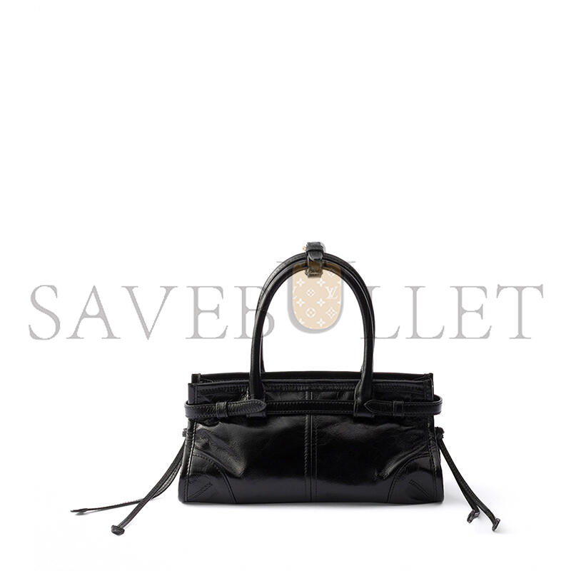 Pra*a black mini leather bonnie top-handle bag 1ba486 (23.5*12*9cm)